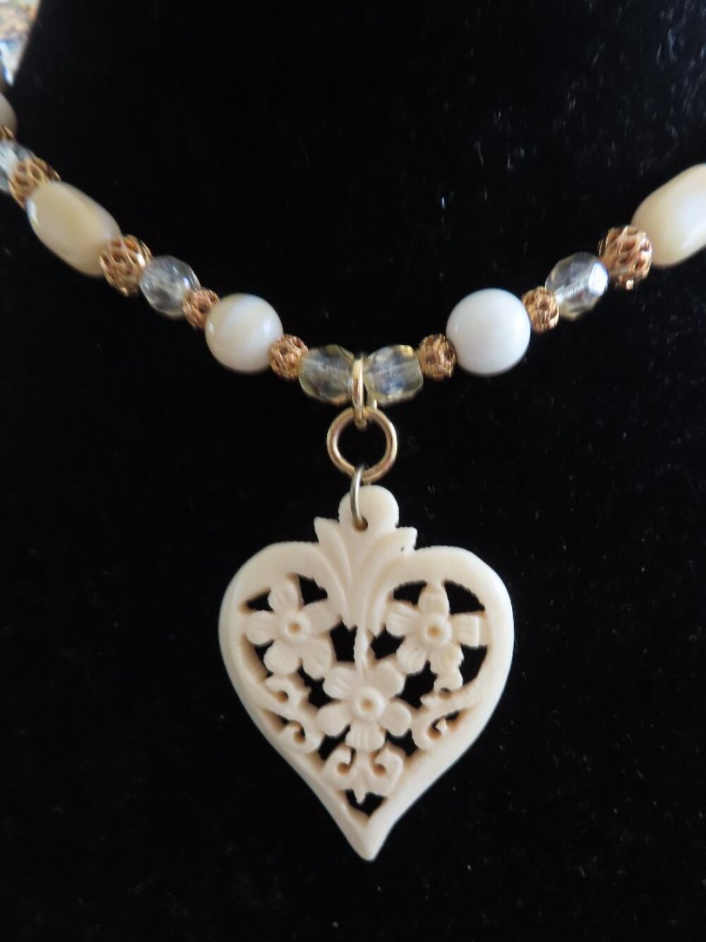 Victorian Carved Heart Pendant and Necklace
